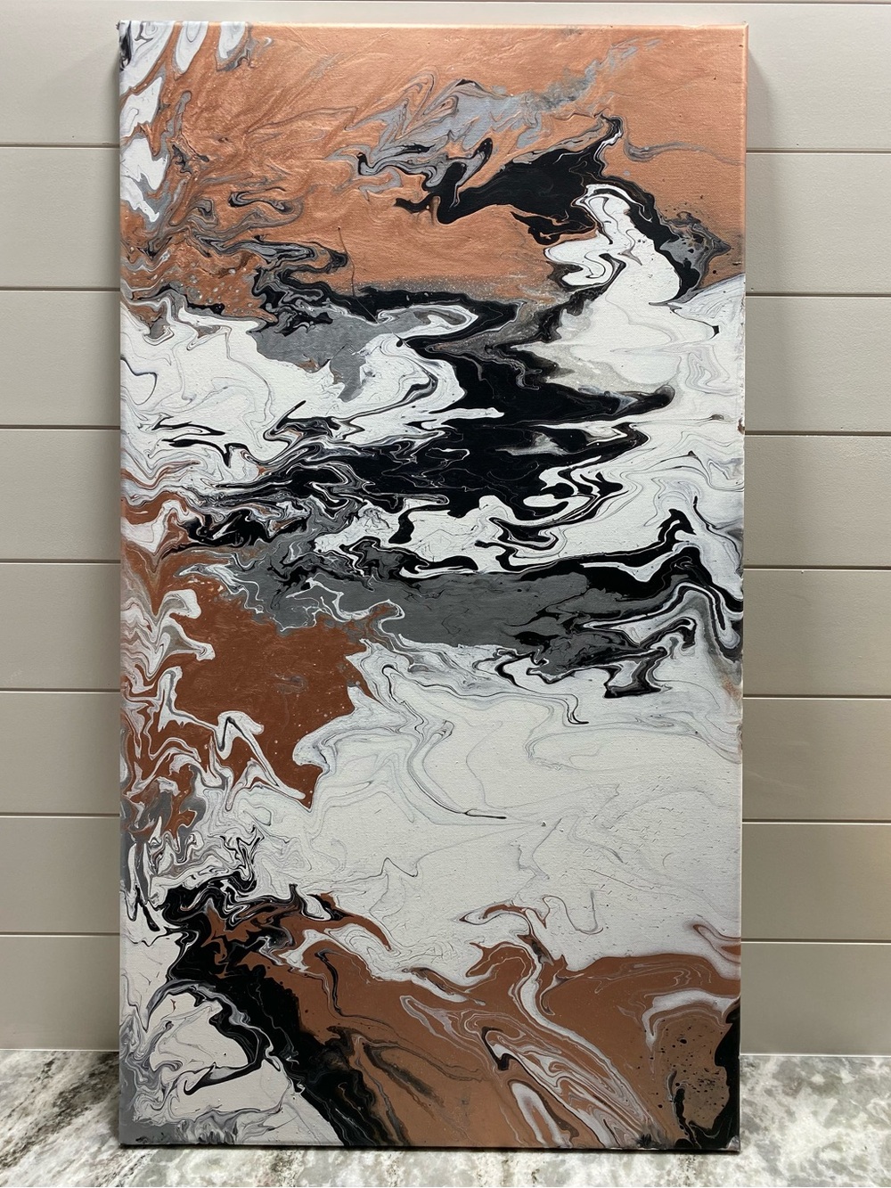Abstract Canvas Art- Rose Gold and Black Swirls